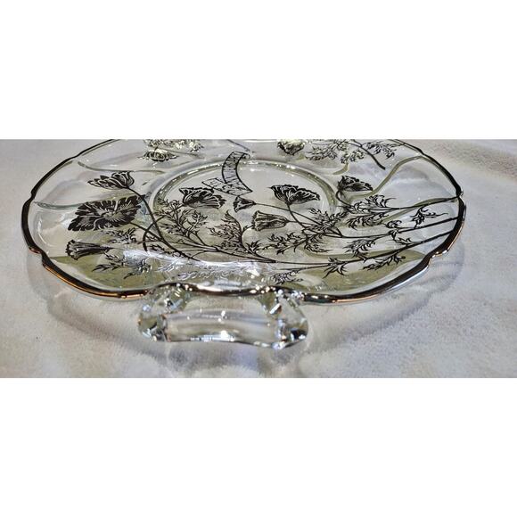 25th Anniversary Platter Handled Plate Silver Overlay Flowers Wedding - Picture 13 of 15